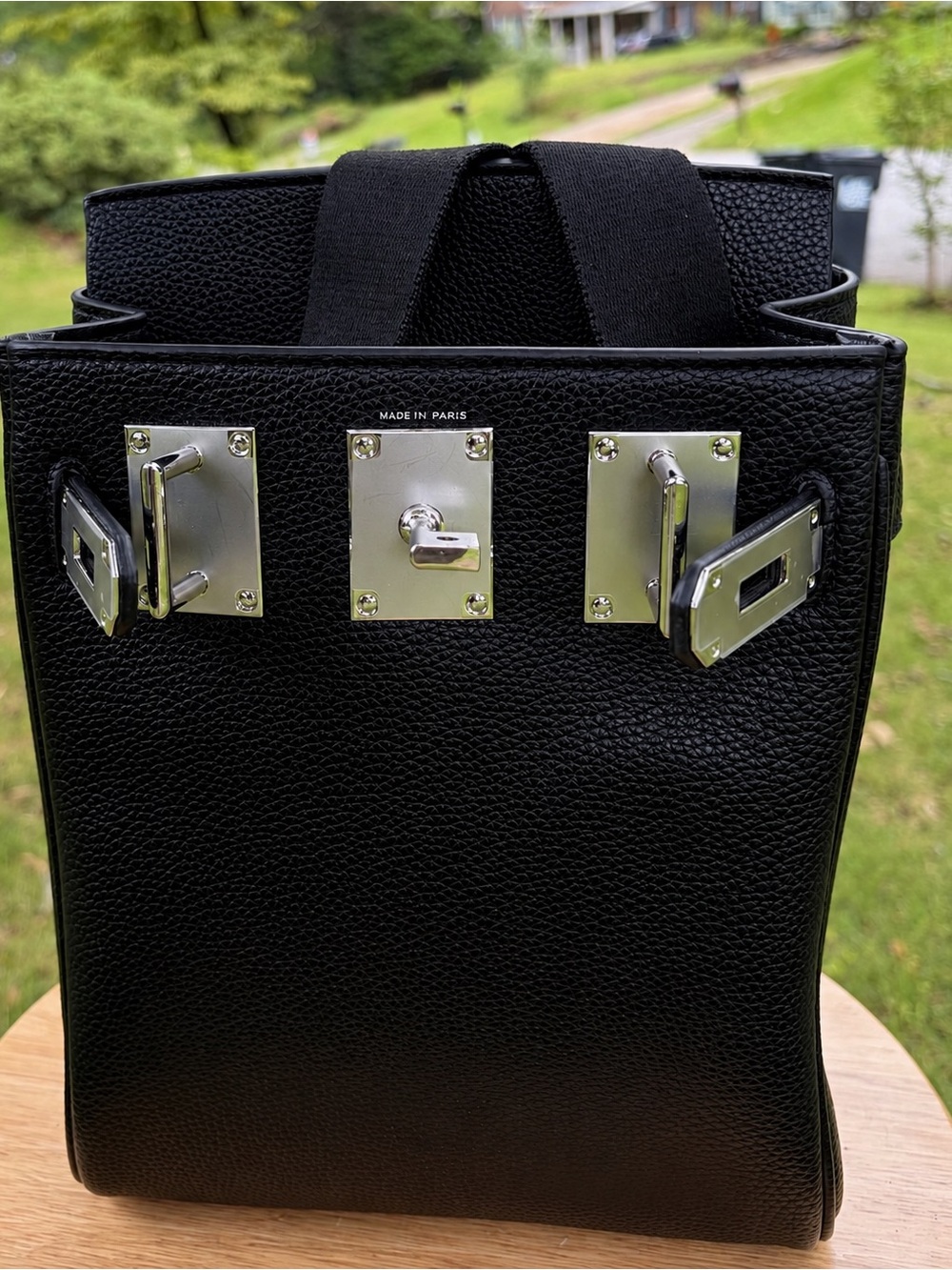 Black Leather Men's HAC Crossbody Bag with Silver Hardware - Picture 12 of 16